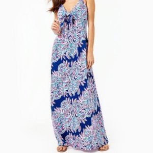 Lilly Pulitzer Maui Maxi Dress Oyster Bay Blue Miss Shell AS IS